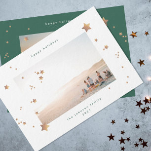 Cartão De Festividades Elegante Estrela Verde Branco Natal Duas Fotos Fel