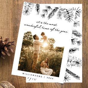 Cartão De Festividades Elegante Família de Pinheiro de Natal em Foto