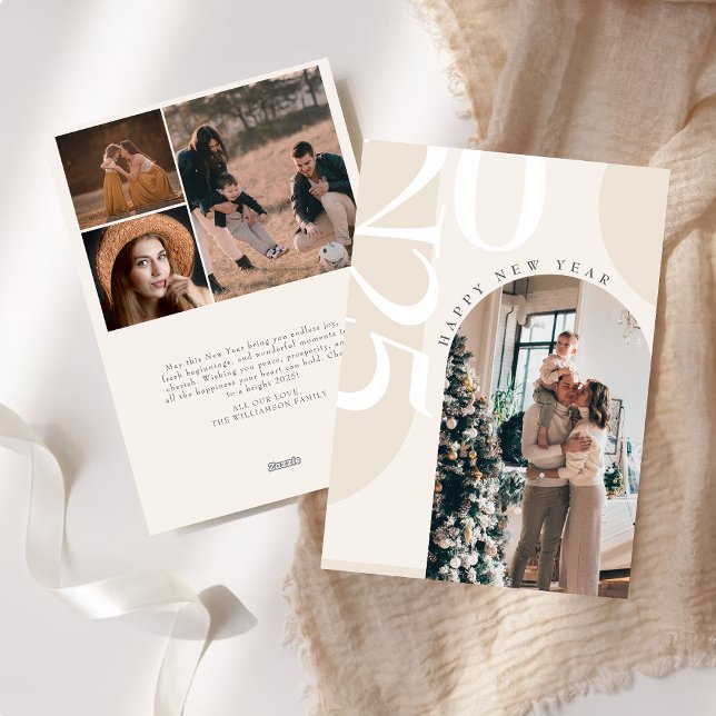 Cartão De Festividades Elegante Feliz Ano Novo Arco Foto Único 2027 (Criador carregado)