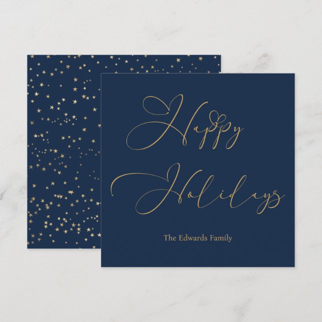 Cartão De Festividades Elegante Feliz Férias Caligrafia Dourada Coração (Frente/Verso)