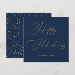 Cartão De Festividades Elegante Feliz Férias Caligrafia Dourada Coração