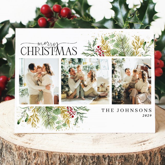 Cartão De Festividades Elegante Feliz Natal Dourado Foto de Berries Verme (Criador carregado)