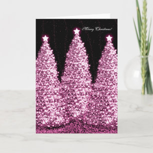 Cartão De Festividades Elegante Feliz Natal Feriado Rosa Sparkle