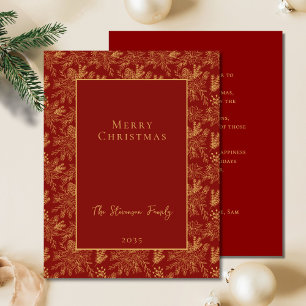 Cartão De Festividades Elegante Feliz Natal Ouro Vermelho Poinsettia Pine