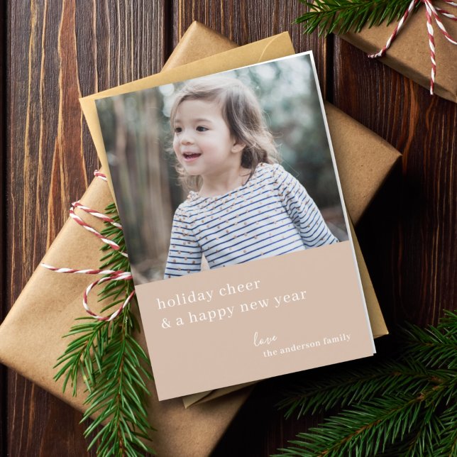 Cartão De Festividades Elegante Feliz Natal | Taupe Clay Photo Chic (Criador carregado)