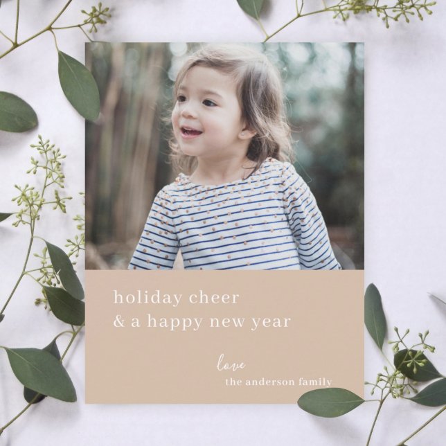 Cartão De Festividades Elegante Feliz Natal | Taupe Clay Photo Chic (Personalize your holiday photo card for a simple sophisticated look)