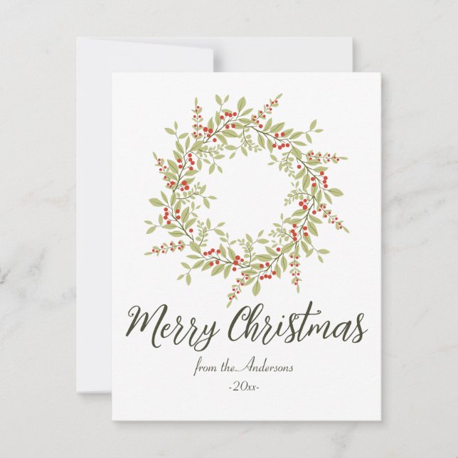 Cartão De Festividades Elegante Feliz Natal Verde Botânico (Frente)