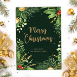 Cartão De Festividades Elegante Feliz Natal Verde Botânico Moderno<br><div class="desc">Criado com uma reviravolta moderna, este na moda e único Feliz Natal Elegante Moderno e Botânico é o epítome da sofisticação. As matizes ricas e vibrantes de verde, vermelho e ouro criam um contraste visualmente impressionante, acrescentando um toque de opulência às suas saudações de Natal. Esta carta ostenta uma intrincada...</div>