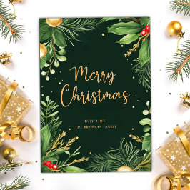 Cartão De Festividades Elegante Feliz Natal Verde Botânico Moderno