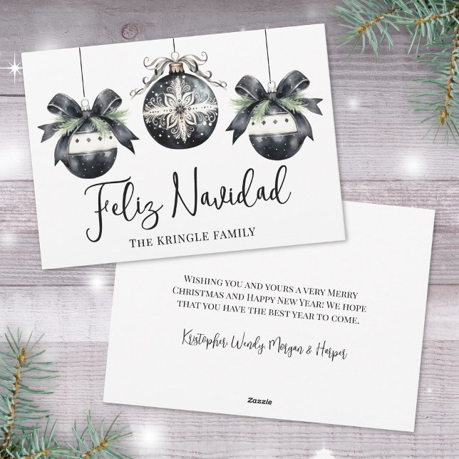 Cartão De Festividades Elegante Feliz Navidad Natal (Elegant Black White Feliz Navidad Christmas Holiday Card)