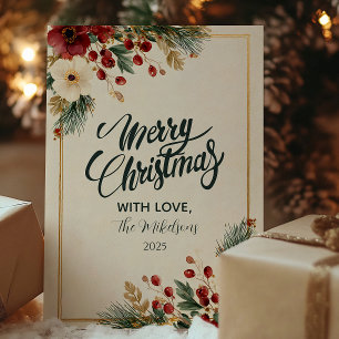 Cartão De Festividades Elegante Floral de Inverno Feliz Natal