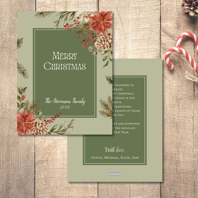 Cartão De Festividades Elegante Floral Feliz Poinsettia de Natal (Criador carregado)