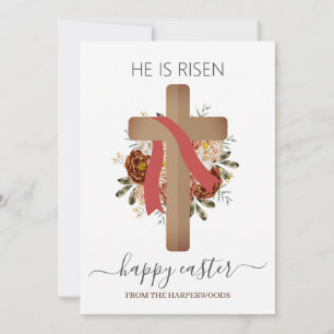 Cartão De Festividades Elegante Floral Felz pascoa Cross Christian