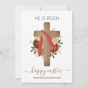 Cartão De Festividades Elegante Floral Felz pascoa Cross Christian