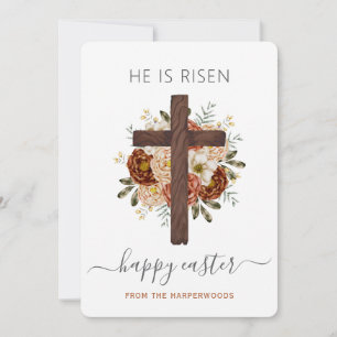 Cartão De Festividades Elegante Floral Felz pascoa Cross Christian