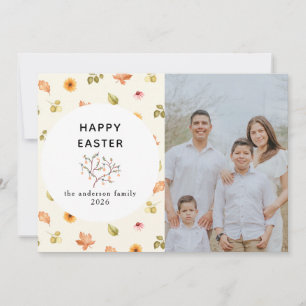 Cartão De Festividades Elegante Floral Moderno Feliz Páscoa Foto da Famíl