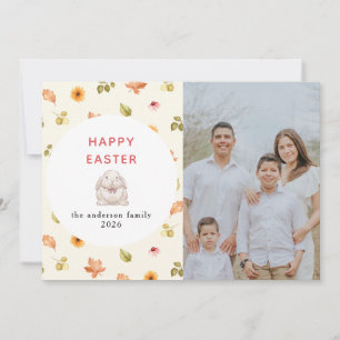 Cartão De Festividades Elegante Floral Moderno Foto da Família Feliz Pásc