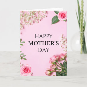 Cartão De Festividades Elegante Floral Rosa Dia das Mães Feliz