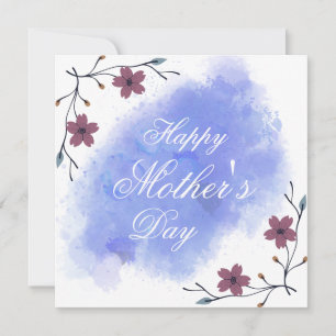 Cartão De Festividades Elegante floral roxo branco moderno roteiro da mãe