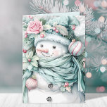 Cartão De Festividades Elegante Floral Snowman Natal<br><div class="desc">Um boneco de neve de Natal elegante e único com um Cartão de Feriado floral verde e cor-de-rosa. Personalize isso com sua própria mensagem de cartões de natal e seu nome no dentro. Perfeito por enviar para seus amigos e família para os feriados.</div>