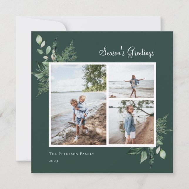 Cartão De Festividades Elegante Foto Botânica em Aquarela Verde (Frente)