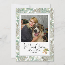 Cartão De Festividades Elegante Foto Botânica Natal Branco Vintage