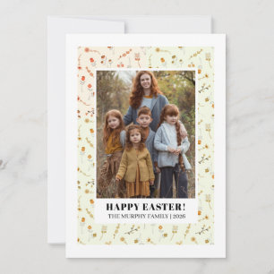 Cartão De Festividades Elegante Foto de Família da Páscoa Floral Colorida