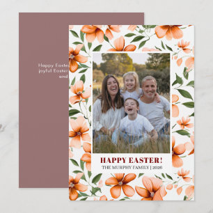 Cartão De Festividades Elegante Foto de Família de Páscoa Floral Colorida