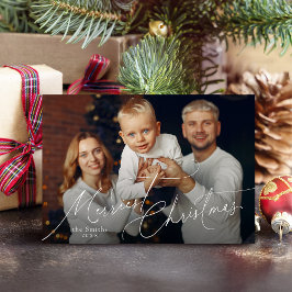 Cartão De Festividades Elegante Foto de Família Feliz Natal em Script