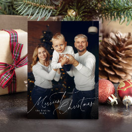 Cartão De Festividades Elegante Foto de Família Feliz Natal em Script