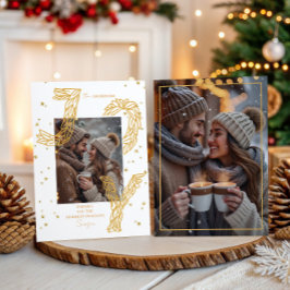 Cartão De Festividades Elegante Foto de Louro Branco e Dourado Joy