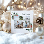 Cartão De Festividades Elegante Foto de Natal Botânico<br><div class="desc">Verde botânico de cor aquática elegante,  bagas e cartão com fotos floral. Características,  texto verde festivo e coordenação do suporte a cores verdes sólidas.</div>
