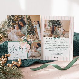 Cartão De Festividades Elegante Foto de Natal com Arco Verde e Rosa em Aq