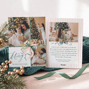 Cartão De Festividades Elegante Foto de Natal com Arco Verde e Rosa em Aq
