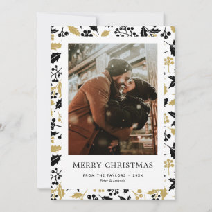 Cartão De Festividades Elegante Foto de Natal com Azevinho e Frutas em Ou
