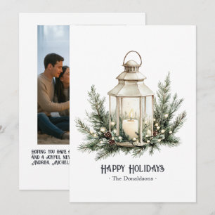 Cartão De Festividades Elegante Foto de Natal com Vela de Lanterna