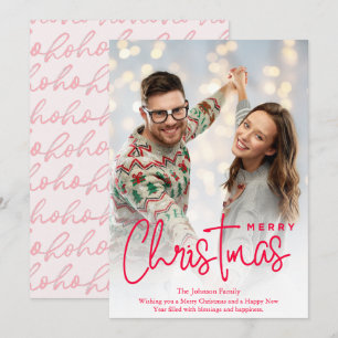Cartão De Festividades Elegante Foto de Natal em Rosa