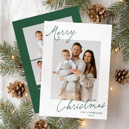 Cartão De Festividades Elegante Foto de Natal em Script Verde