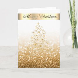 Cartão De Festividades Elegante, Glitérica, Bokeh, Árvore de Natal Dourad