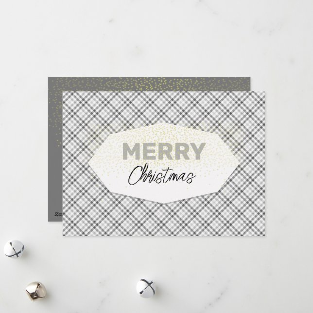 Cartão De Festividades Elegante Glitter Feliz Natal Cinza Branca de Tarta (Frente/Verso In Situ)