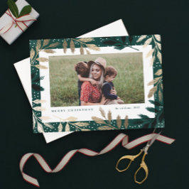 Cartão De Festividades Elegante Gold Foil Branches 3 Foto Natal