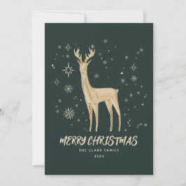 Cartão De Festividades Elegante Green e Dourada Reindeer Feliz Natal