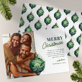 Cartão De Festividades Elegante Green Ornament Photo Christmas