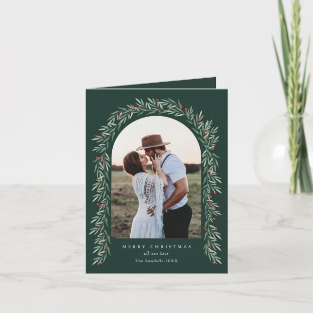 Cartão De Festividades Elegante Greenery Arch Modern 2 Foto Natal (Frente)
