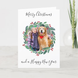 Cartão De Festividades Elegante Greenery Botânica Wreath Foto de Natal