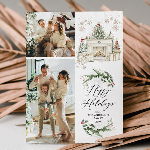 Cartão De Festividades Elegante Greenery Mantel Feliz Férias 2 Foto