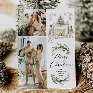 Cartão De Festividades Elegante Greenery Mantel Feliz Natal 2 Foto