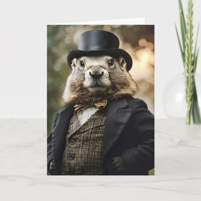 Cartão De Festividades Elegante Groundhog Gentleman Engraçado (Frente)