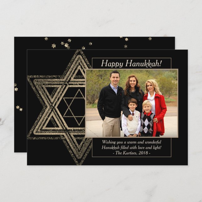 Cartão De Festividades Elegante Hanukkah, Dourada Estrela Moderna de Davi (Frente/Verso)