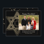 Cartão De Festividades Elegante Hanukkah, Dourada Estrela Moderna de Davi<br><div class="desc">Bar clássico mínimo de ouro/Bat Mitzvah e Estrela moderna de Hanukkah de David contra um fundo sólido cria um design elegante e sofisticado. Para obter outros produtos de coordenação ou correspondência,  visite justFharryn em Zazzle.com ou entre em contato com o designer,  c/o Fharryn@yahoo.com Todos os direitos reservados. #zazzlemade #christmasdecor</div>